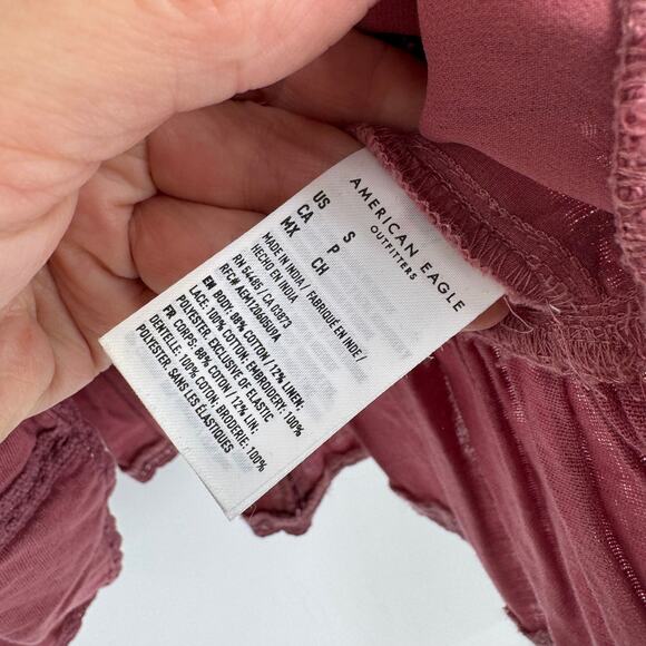 American Eagle Boho Square Neck Lace Detail Cropped Peplum Top Size Small - Picture 4 of 6